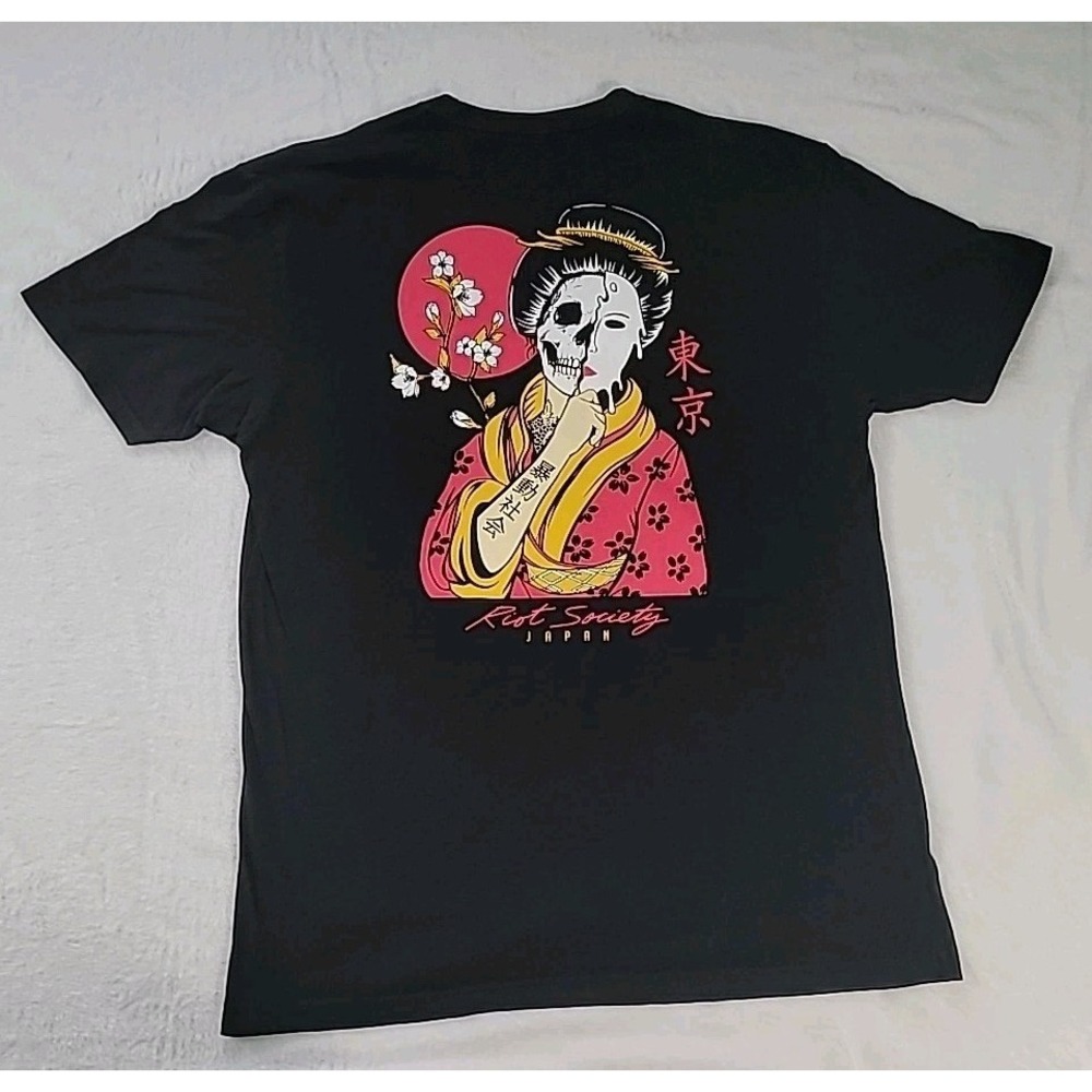RIOT SOCIETY T Shirt Men LargeBlack Japan Short Sleeve Geisha Samurai -Pre Owned